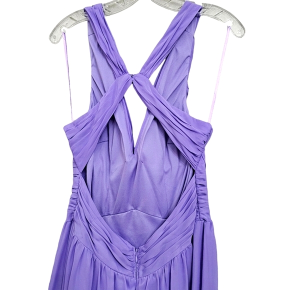 Nwot Hailey by Adrianna Papell Lilac Ruched Emperor Waist Chiffon High Low Gown - Picture 12 of 16